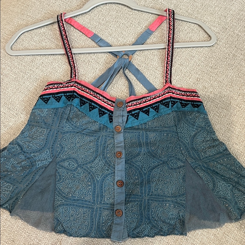 Free People Blue and Pink Tank Top